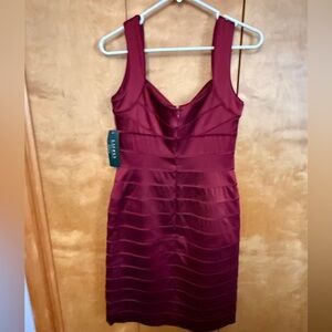 NWT Lauren Ralph Lauren burgundy satin elegant bodycon dress